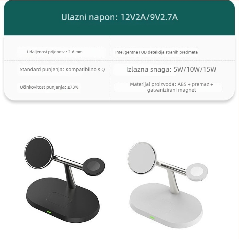 MagSafe magnetski bežični punjač 3-u-1 za telefon, sat i slušalice