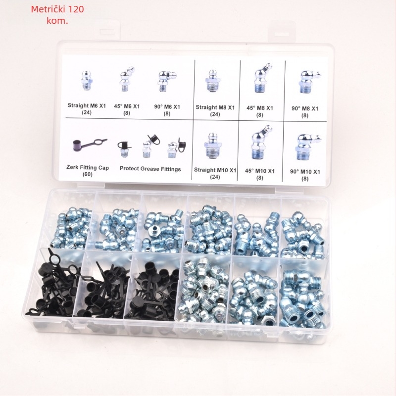 QP11 Set maznih priključaka, metrički i imperijalni veličine, 120Pcs/240Pcs, M6 M8 M10, 1/4 SAE, 1/8 NPT