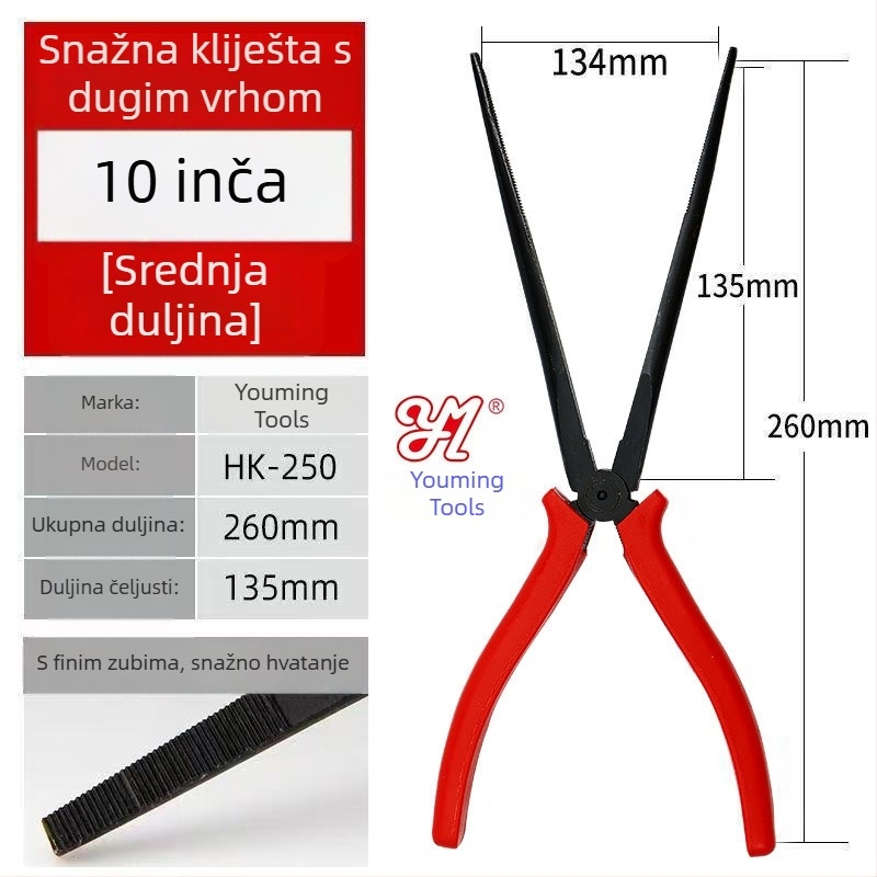 Električarske kliješta s dugim nosom, 10/12 inča, s zubima, produženi vrh