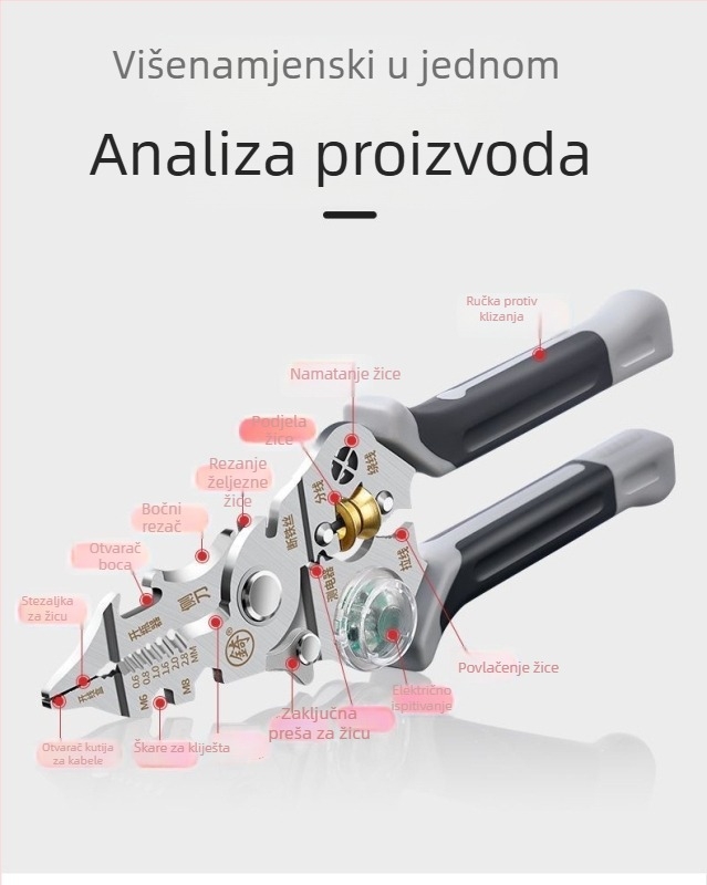 Višenamjenski električni tester s kleštima za skidanje izolacije, navijanje žica, rezanje i krimpanje