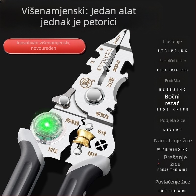 Višenamjenski električni tester s kleštima za skidanje izolacije, navijanje žica, rezanje i krimpanje
