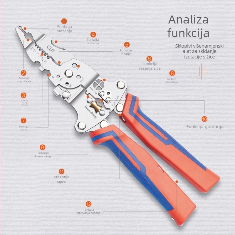 Zhongli Hardware 9-inčne višenamjerne industrijske kliješta za skidanje izolacije žica, nehrđajući čelik