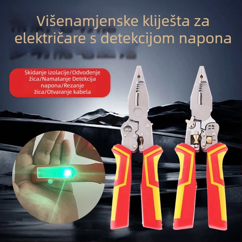 9-u-1 višenamjenski alat za električare: skidanje izolacije, rezanje žica, klešte, presice i podjela vodiča, s testerom napona