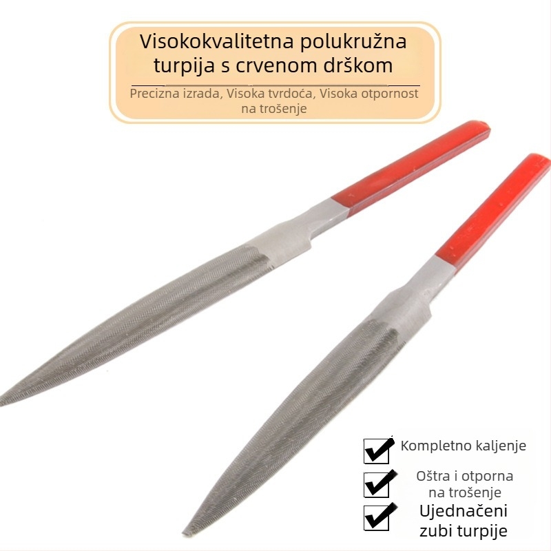 Ručni set polukružnih pilnika s crvenom ručkom za oblikovanje nakita, grub i fin pilnik