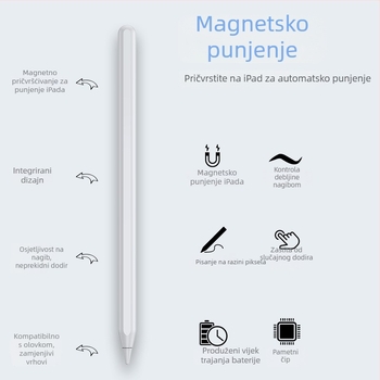 Kapacitativni stylus za iPad, druga generacija, zamjena, magnetsko punjenje, zaštita od slučajnog dodira, Bluetooth prikaz napajanja