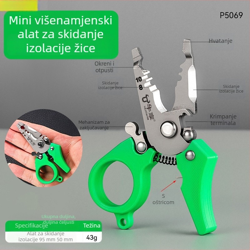 Višenamjenske mini klešta za skidanje izolacije žica s zaključavanjem, visoka tvrdoća, kompaktno i prijenosno