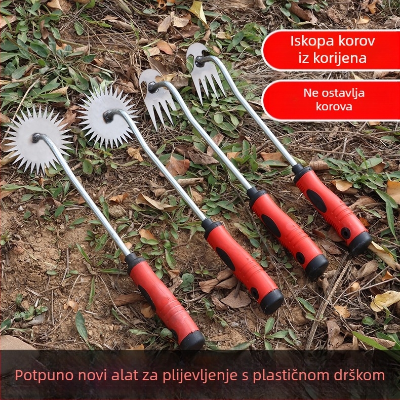 Alat za uklanjanje korova s plastičnom drškom, četverozuba motika za kućnu i poljoprivrednu upotrebu
