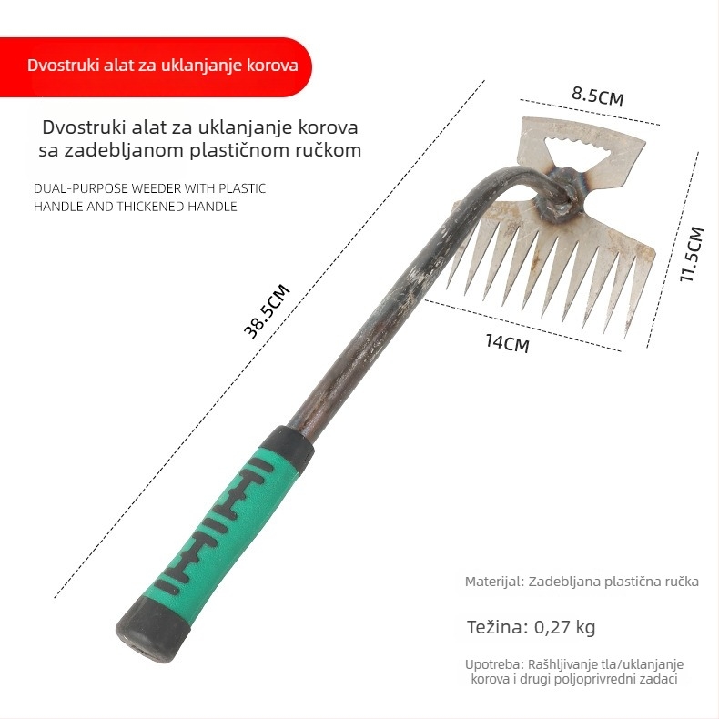 Alat za uklanjanje korova s plastičnom drškom, četverozuba motika za kućnu i poljoprivrednu upotrebu