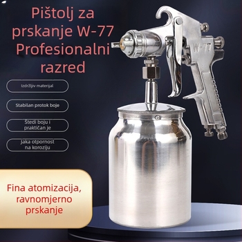 Specijalni pištolj za prskanje boje s metalnim gornjim i donjim spremnikom, pneumatski, za latex boju, veliki promjer mlaznice, model W77