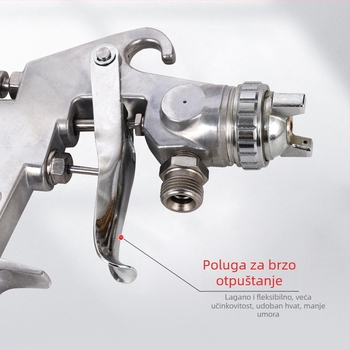Specijalni pištolj za prskanje boje s metalnim gornjim i donjim spremnikom, pneumatski, za latex boju, veliki promjer mlaznice, model W77