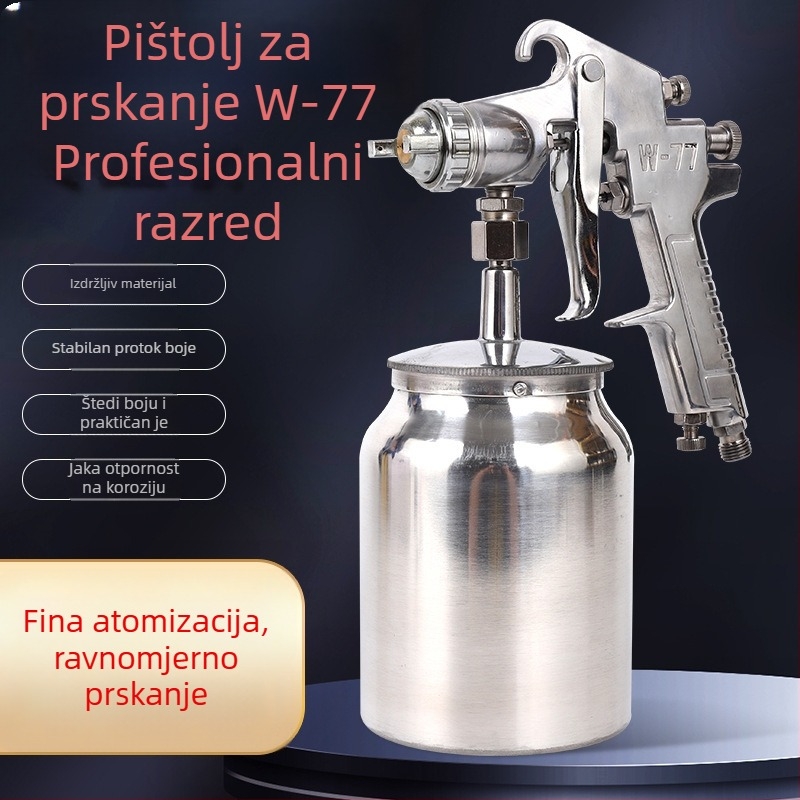 Specijalni pištolj za prskanje boje s metalnim gornjim i donjim spremnikom, pneumatski, za latex boju, veliki promjer mlaznice, model W77