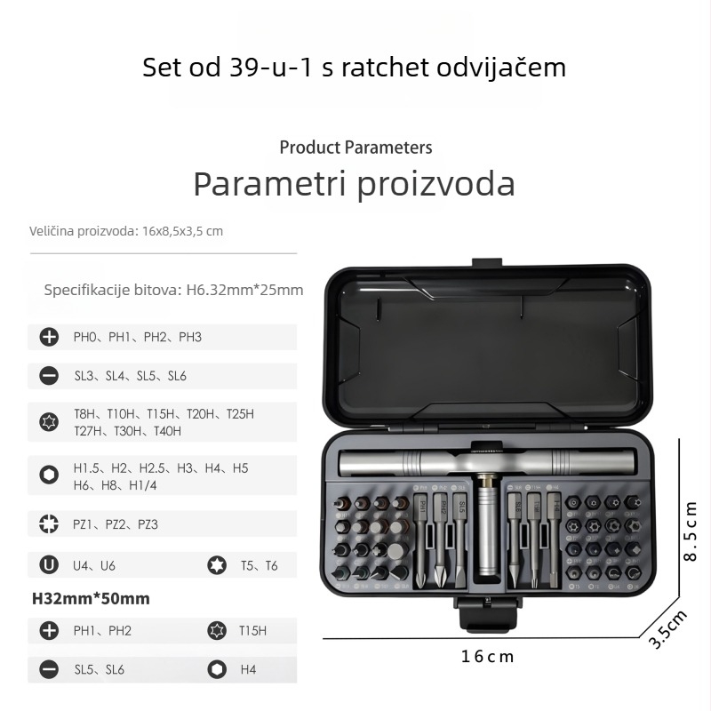Višenamjenski set odvijača s magnetnim bitovima od S2 čelika, prenosni kućni alat za popravke, 39 komada