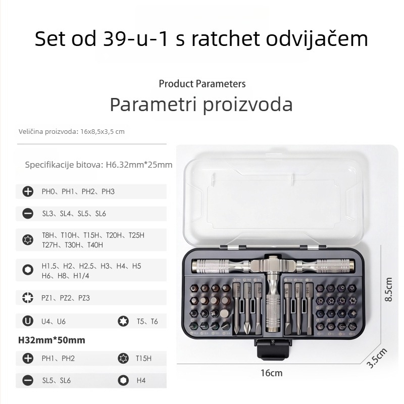 Višenamjenski set odvijača s magnetnim bitovima od S2 čelika, prenosni kućni alat za popravke, 39 komada
