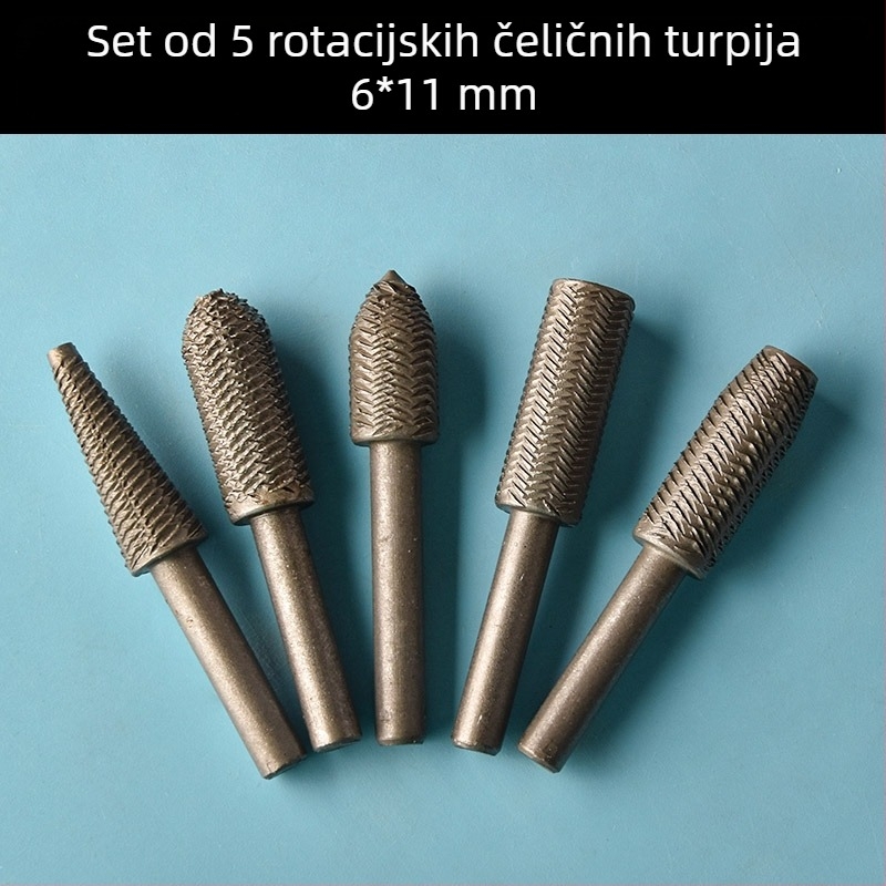 Set rotirajućih glava za drvo: glava za okretno brušenje drveta, drljač za kanale, glava za brušenje čajne daske, nož za rezbarenje korijena, skup alata za bušilicu