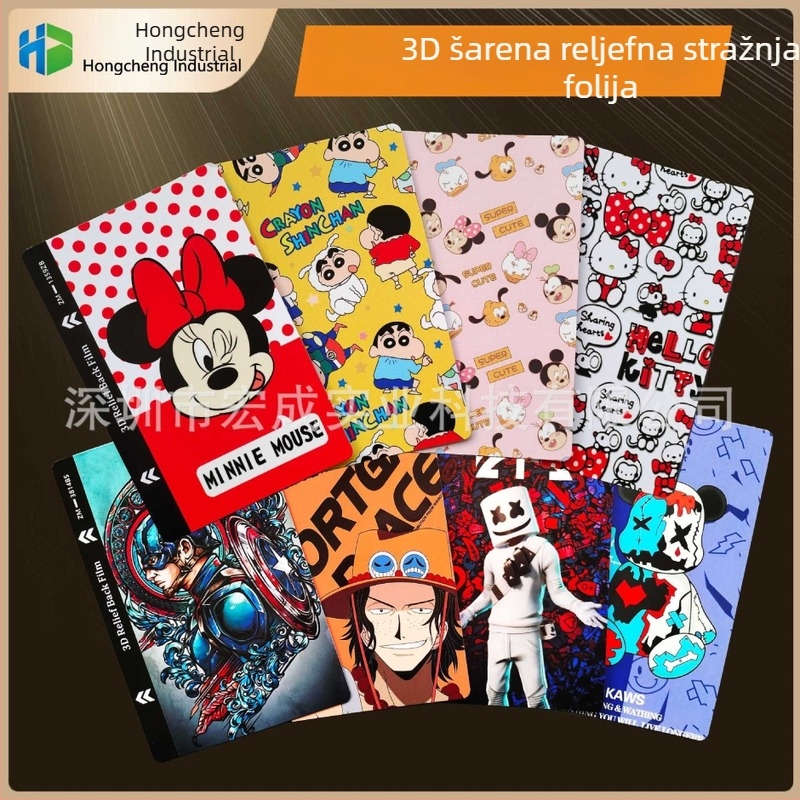 3D reljefni stražnji film za mobitele, šarena crtić grafika, potpuno pokrivanje stražnjeg dijela