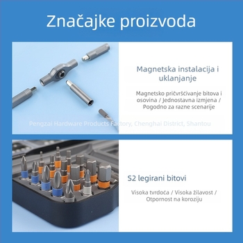 34-u-1 multifunkcionalni odvijač s klik-mehanizmom, 24-u-1 tvrdi bitovi od S2 čelika, za kućnu upotrebu