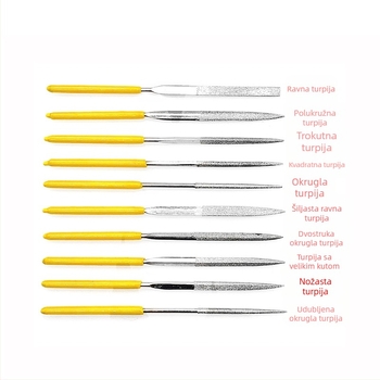 Diamantni set brusnih 4×160 mm: ravni, kvadratni, trokutasti, polukružni; elektroplatirani, razni oblici