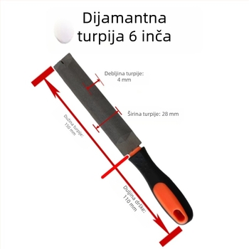 Dijamantni fajl od visokougljičnog čelika, ručni, romboidnog presjeka, trokutasti za drvene obrade, fino zub, dvostruki uzorak, duljina 150 mm