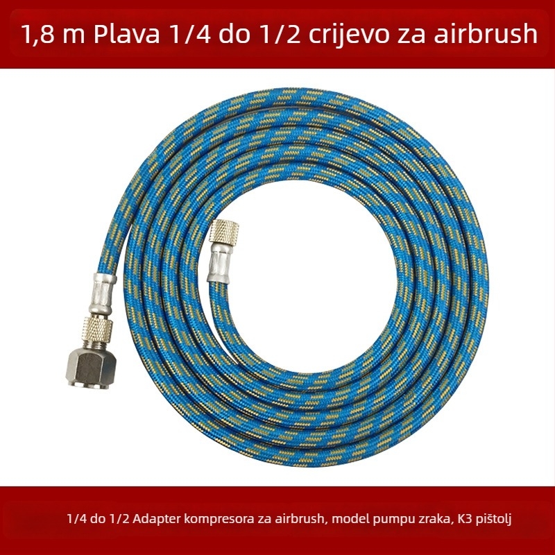 Armirani crijevo za spoj između pištolja za prskanje i kompresora zraka, duljina 1,8 m, priključci 1/8in i 1/4in