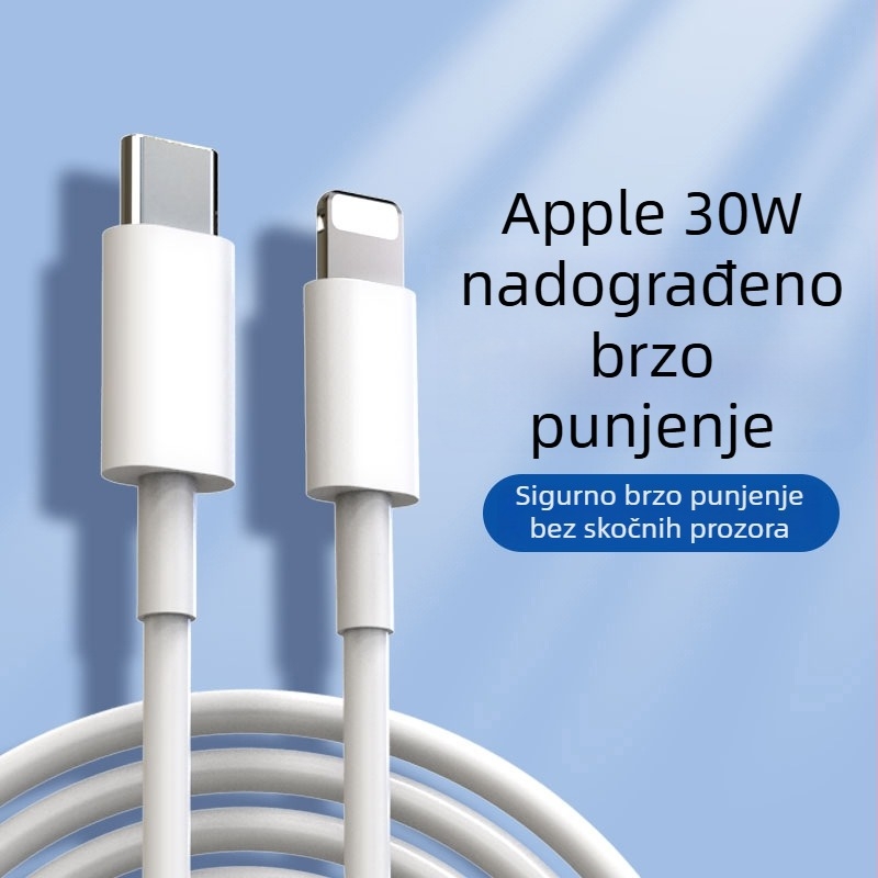 PD kabel za brzo punjenje za Apple iPhone 14/11/12/13 – Lightning, duljina 0,5–1 m, bijela, TPE, 20W PD