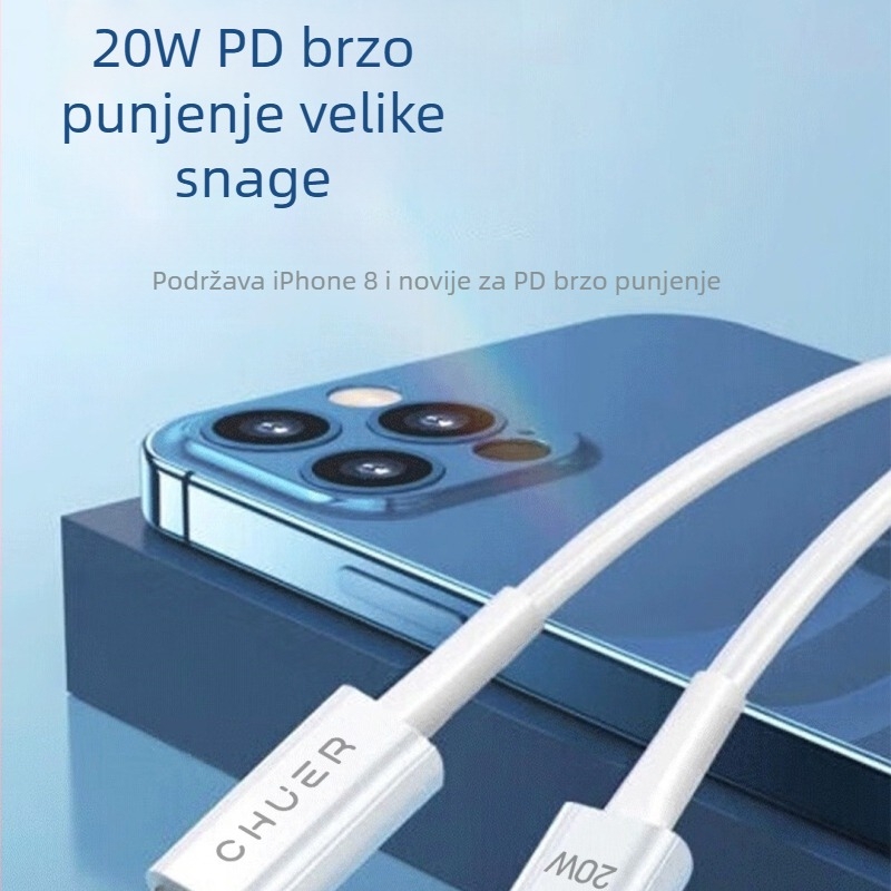 PD kabel za brzo punjenje za Apple iPhone 14/11/12/13 – Lightning, duljina 0,5–1 m, bijela, TPE, 20W PD