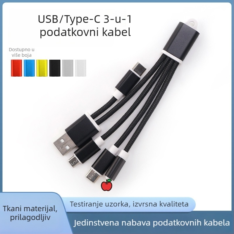 Prilagođeni darovni privjesak s 3-u-1 brzom punjenjem pleteni USB kabel Type-C, Lightning i Micro-USB