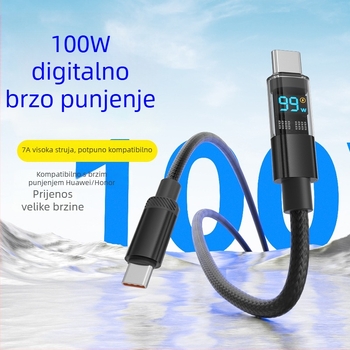 Inteligentni prozirni kabel s horizontalnim zaslonom i digitalnim prikazom, pleteni jednovodični kabel, kompatibilan s Apple i Huawei, PD27W brzo punjenje