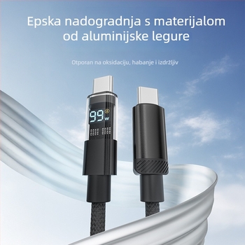 Inteligentni prozirni kabel s horizontalnim zaslonom i digitalnim prikazom, pleteni jednovodični kabel, kompatibilan s Apple i Huawei, PD27W brzo punjenje