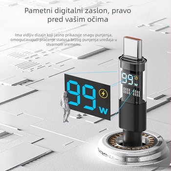 Inteligentni prozirni kabel s horizontalnim zaslonom i digitalnim prikazom, pleteni jednovodični kabel, kompatibilan s Apple i Huawei, PD27W brzo punjenje