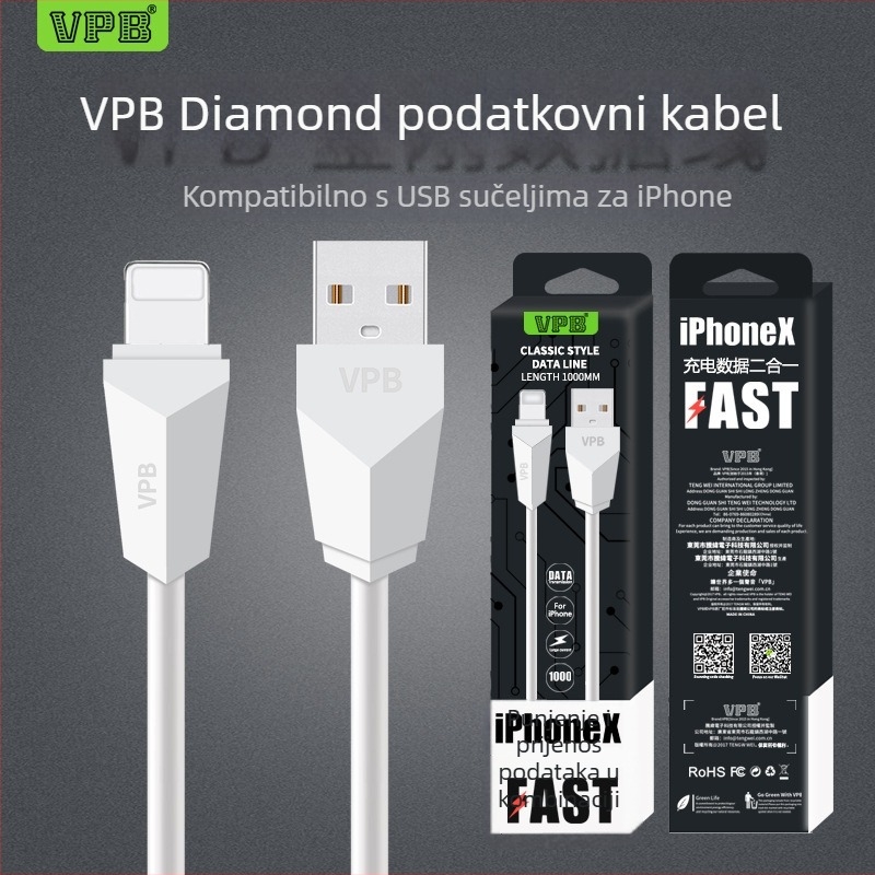 VPB dijamantni USB kabel za iPhone X, 7/8 i 6 Plus — kabel za podatke i napajanje