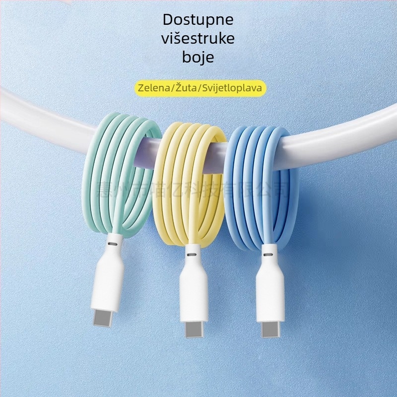PD65W silikonski USB-C kabel, brzo punjenje, duljina 0,5–1 m, žuta, za Apple iPhone 17, Huawei i Xiaomi