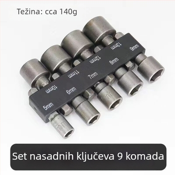 Ne magnetski šestougaoni set za električne alate, 9-dijelni i 14-dijelni set, metrički i imperialni