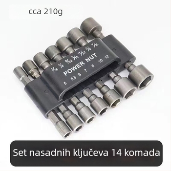 Ne magnetski šestougaoni set za električne alate, 9-dijelni i 14-dijelni set, metrički i imperialni
