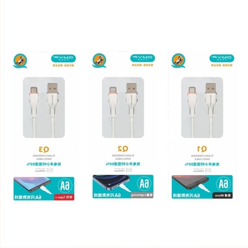 PVC mekani kabel za brzo punjenje pametnih telefona s Lightning, Micro USB i USB-C – duljina 1–2 m, TPE materijal, boje: bijela, ružičasta, plava, zelena, crna