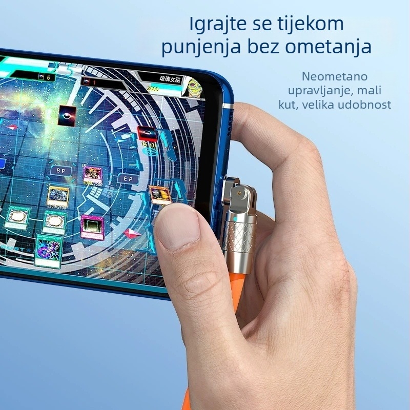 USB-C kabel s 180° savijanjem, 120W brzo punjenje, 6A, duljina 1–2 m, narančasta