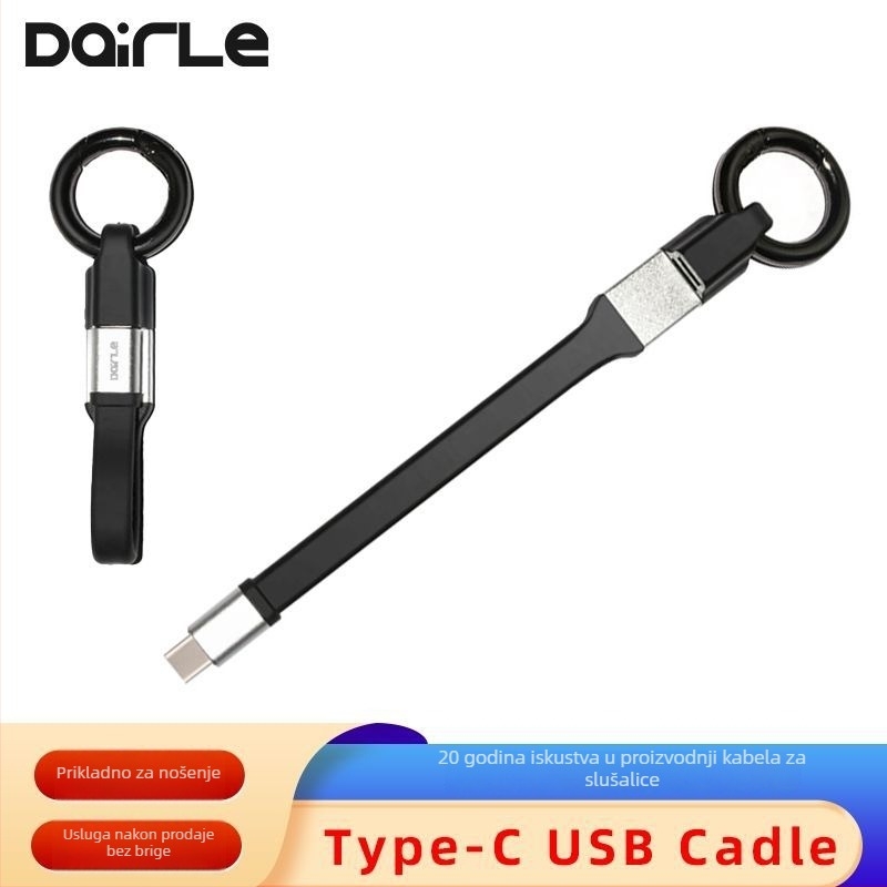 DAIRLE MFi-certificirani Type-C podatkovni kabel za Android i iPhone uređaje, brzo punjenje, silikon, crni