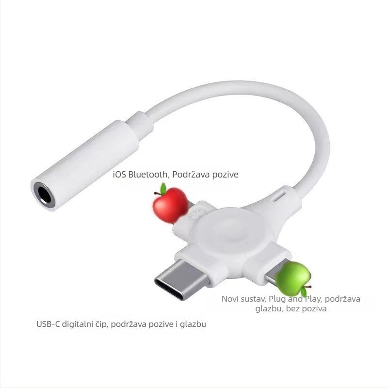 Tri u jedan audio konverter: Lightning/Type-C na 3,5 mm adapter za slušalice