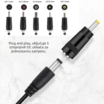 Set DC konektora za prijenosna računala, 5 zamjenjivih vrhova, 5.5×2.1 mm, USB adapter