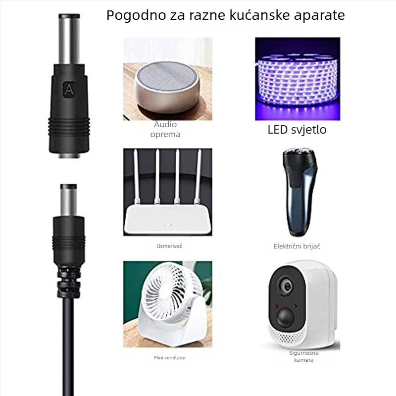 Set DC konektora za prijenosna računala, 5 zamjenjivih vrhova, 5.5×2.1 mm, USB adapter