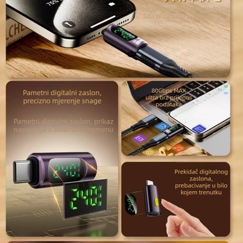 USB4.0 V2.0 puni funkcionalni vizualni prekidač s digitalnim zaslonom, adapter, 240 W PD brzo punjenje, 80 g