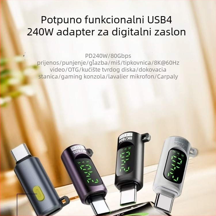 USB4.0 V2.0 puni funkcionalni vizualni prekidač s digitalnim zaslonom, adapter, 240 W PD brzo punjenje, 80 g