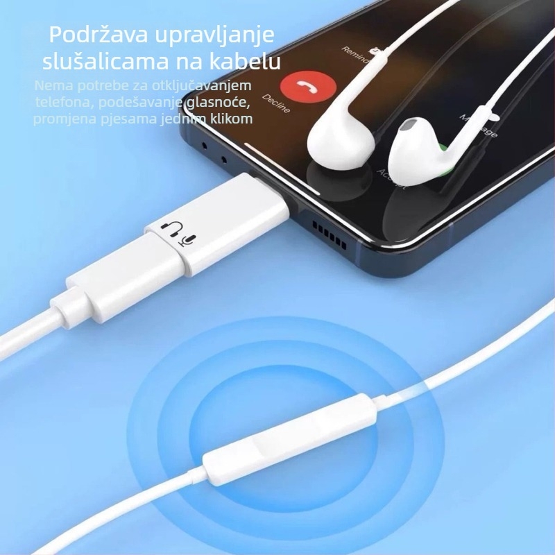 USB-C na Lightning adapter za slušalice za mobitele i tablete – slušanje glazbe i pozivi Apple uređajima