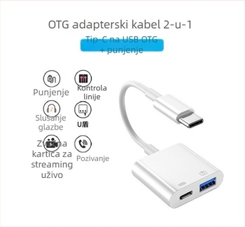 Type-C OTG 2-u-1 adapter za punjenje i prijenos podataka za mobilne telefone i tablete