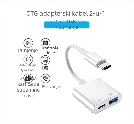 Type-C OTG 2-u-1 adapter za punjenje i prijenos podataka za mobilne telefone i tablete