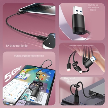 OTG USB-C 3.0 adapter, USB-A ženski na USB-C muški, 5 Gbps brzi prijenos podataka i napajanje