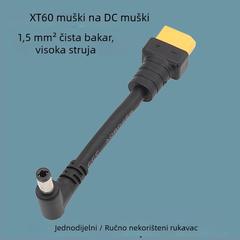DC5525–XT60 muški prošireni kabel, visoke struje, bakar, duljina 1–2 m, presjek 0,25/0,5/1/1 mm²