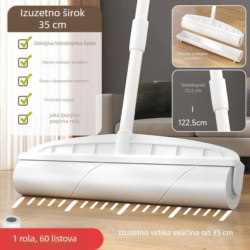 Roler za dlake s dugom drškom i otpuštajućim ljepilnim papirima, produživačka četka za plahtu i uklanjanje mačjih dlaka, velika veličina