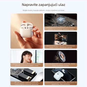 Bežične Bluetooth slušalice s pravim bežičnim zvukom za muškarce i žene, niska latencija za esportove, Bluetooth 5.0, polu-in-ear dizajn, stereo, kompatibilne s Apple, Vivo, Xiaomi, Oppo
