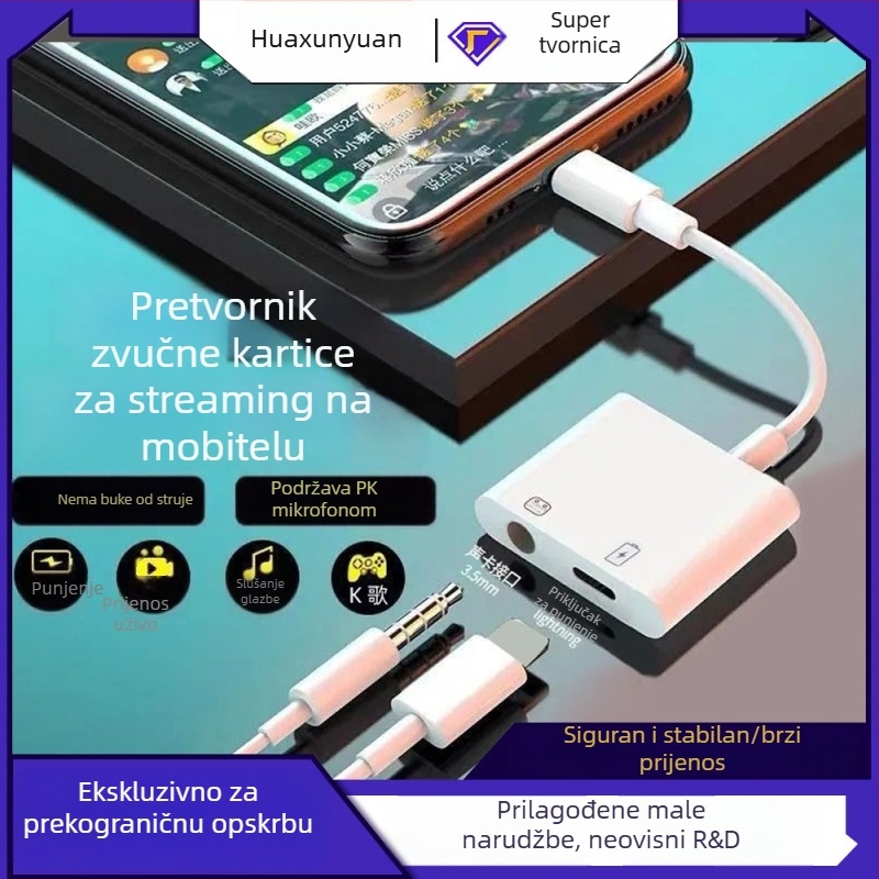 Adapter zvučne kartice: Lightning na 3,5 mm audio pretvarač za livestream s mikrofonom