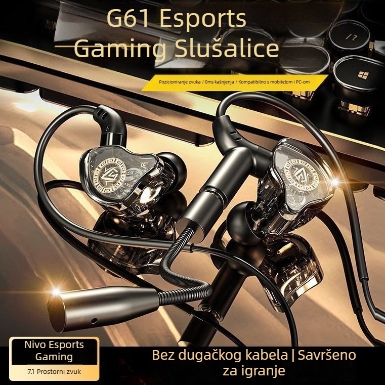 Slušalice za igranje s mikrofonom, in-ear, žične, 3,5 mm, za mobilne uređaje i PC, prostorni zvuk